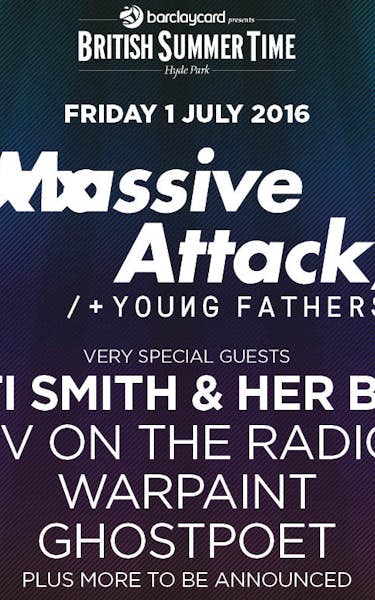 Massive Attack, Tricky, Young Fathers, Patti Smith, TV On The Radio, Warpaint, Ghostpoet, Shura, Loyle Carner, Balthazar