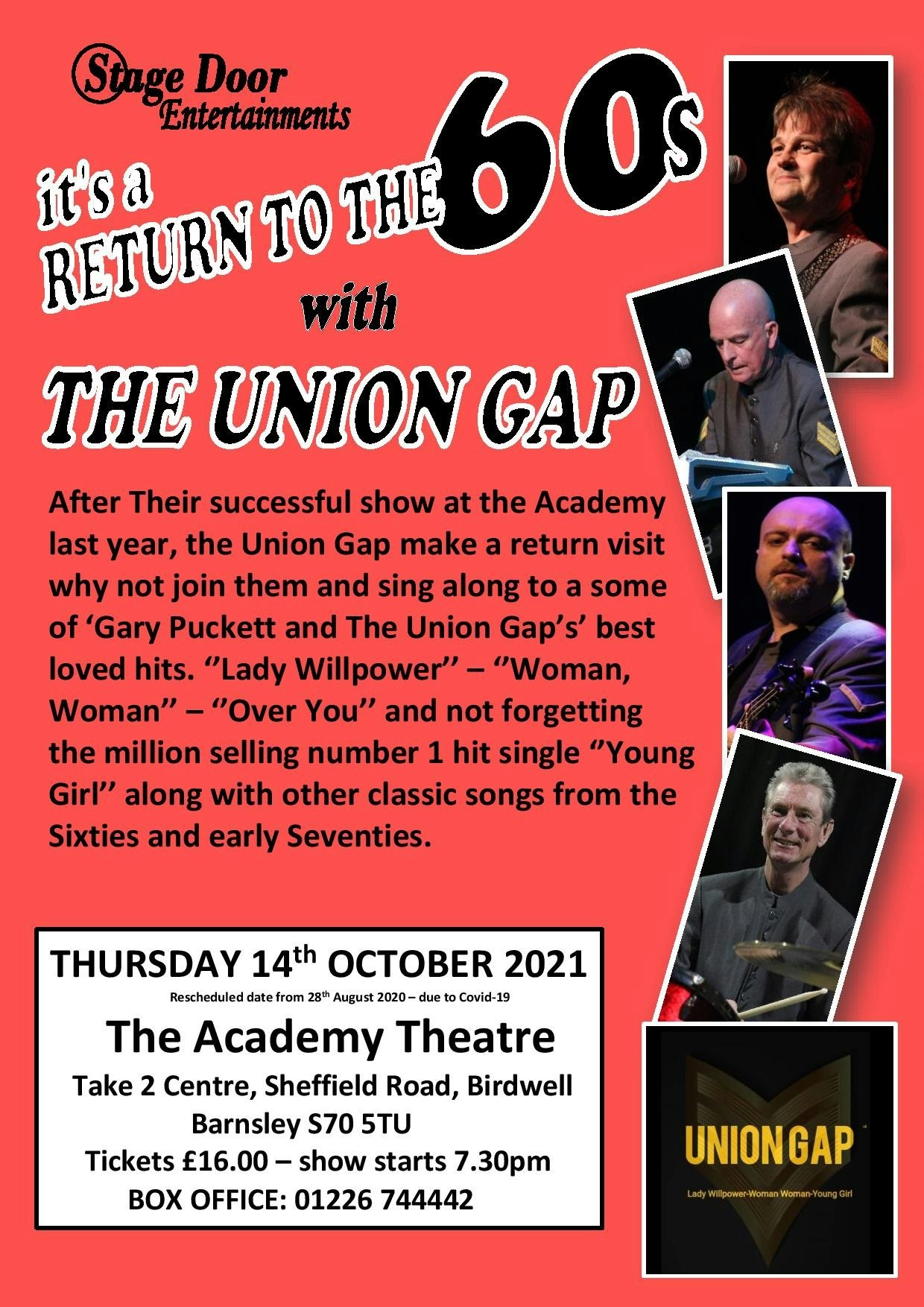 The Union Gap UK Barnsley Tickets, The Academy Theatre, 14th Oct 2021