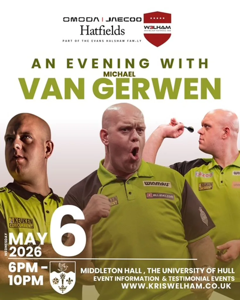 Picture of Michael Van Gerwen for Kris Welham’s testimonial year