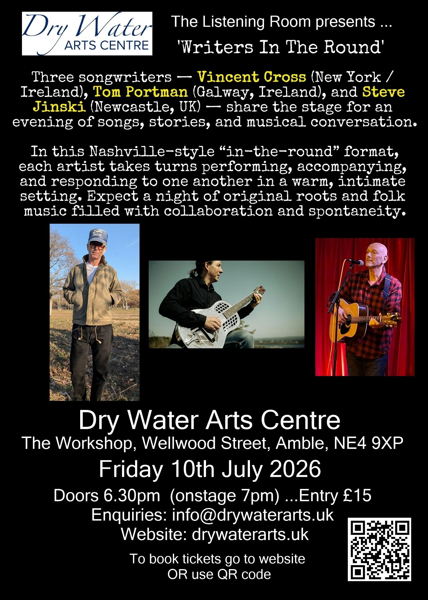 'Writers in The Round' at The Listening Room with  Steve Jinski, Vincent Cross & Tom Portman
