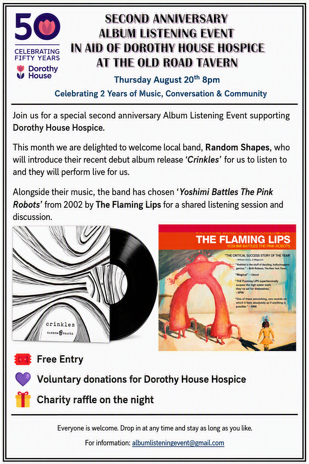 Fundraiser Album Listening Event & Free Live Music: Old Road Tavern Chippenham, Thursday 20th Aug 8pm