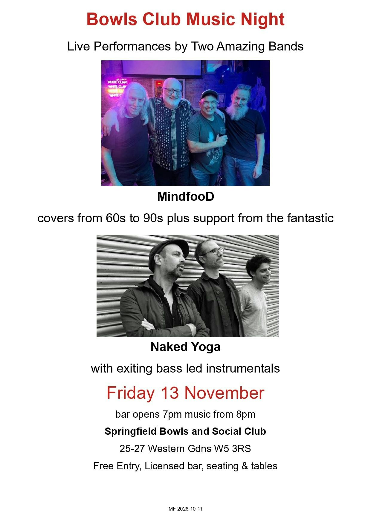 Picture of Bowls Club Music Night Live Performances by Two Amazing Bands