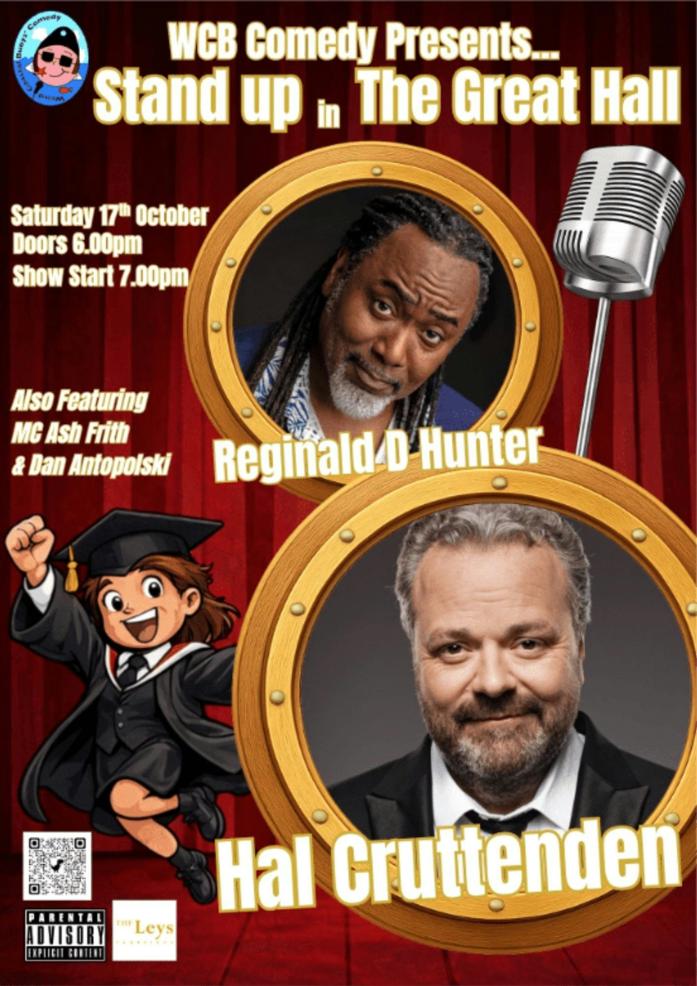 Picture of WCB Comedy at The Great Hall at The Leys with Hal Cruttenden, Reginald D Hunter and Dan Antopolski