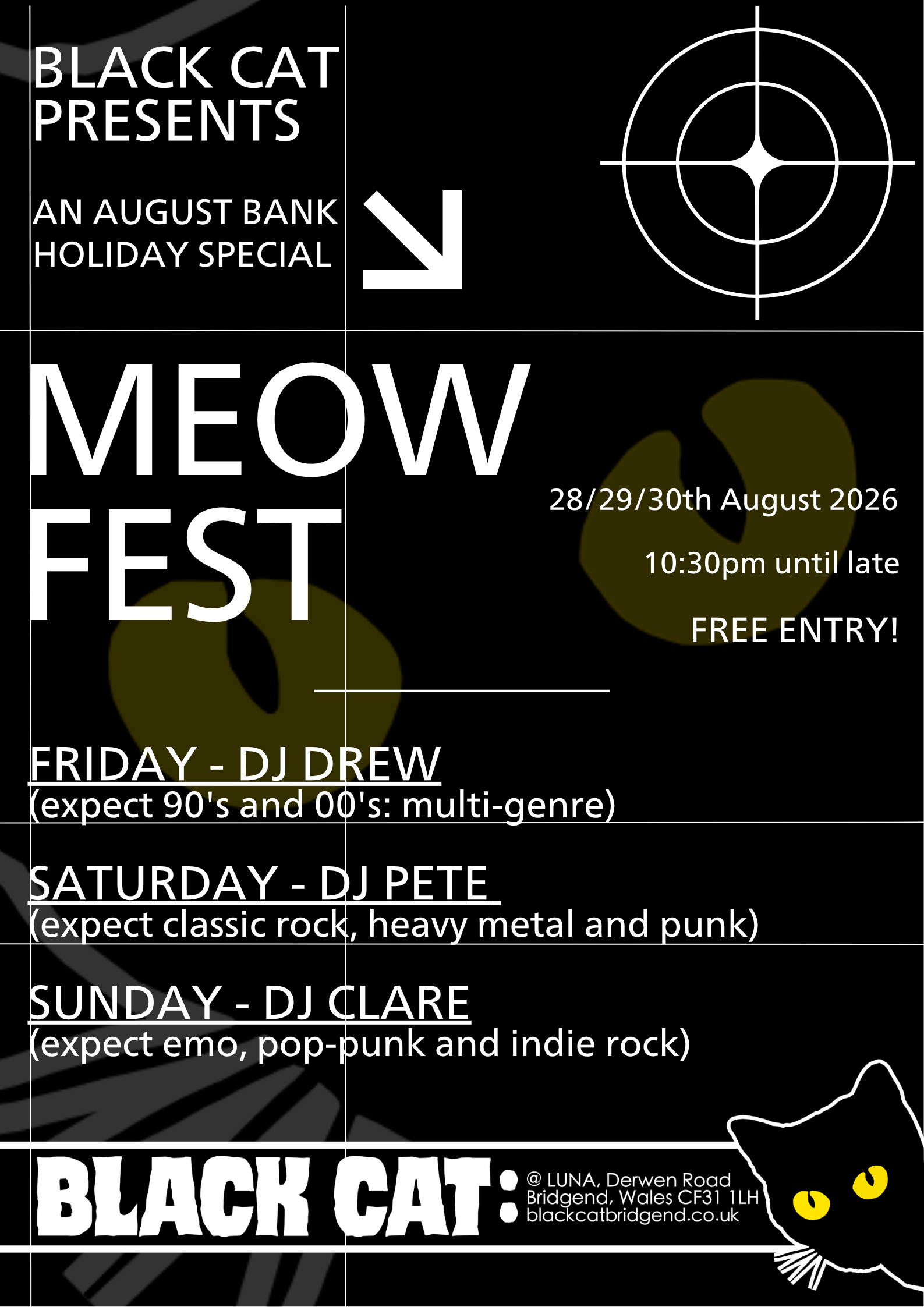 MEOWFEST (Mixed Genre Club Nights) - August Bank Holiday Weekend